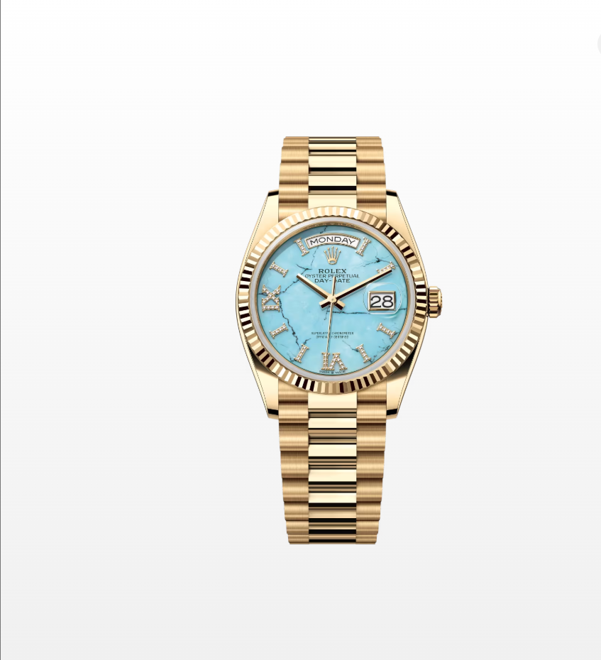 Rolex Day-Date 36 128238 Turquoise Diamond Dial Yellow Oyster