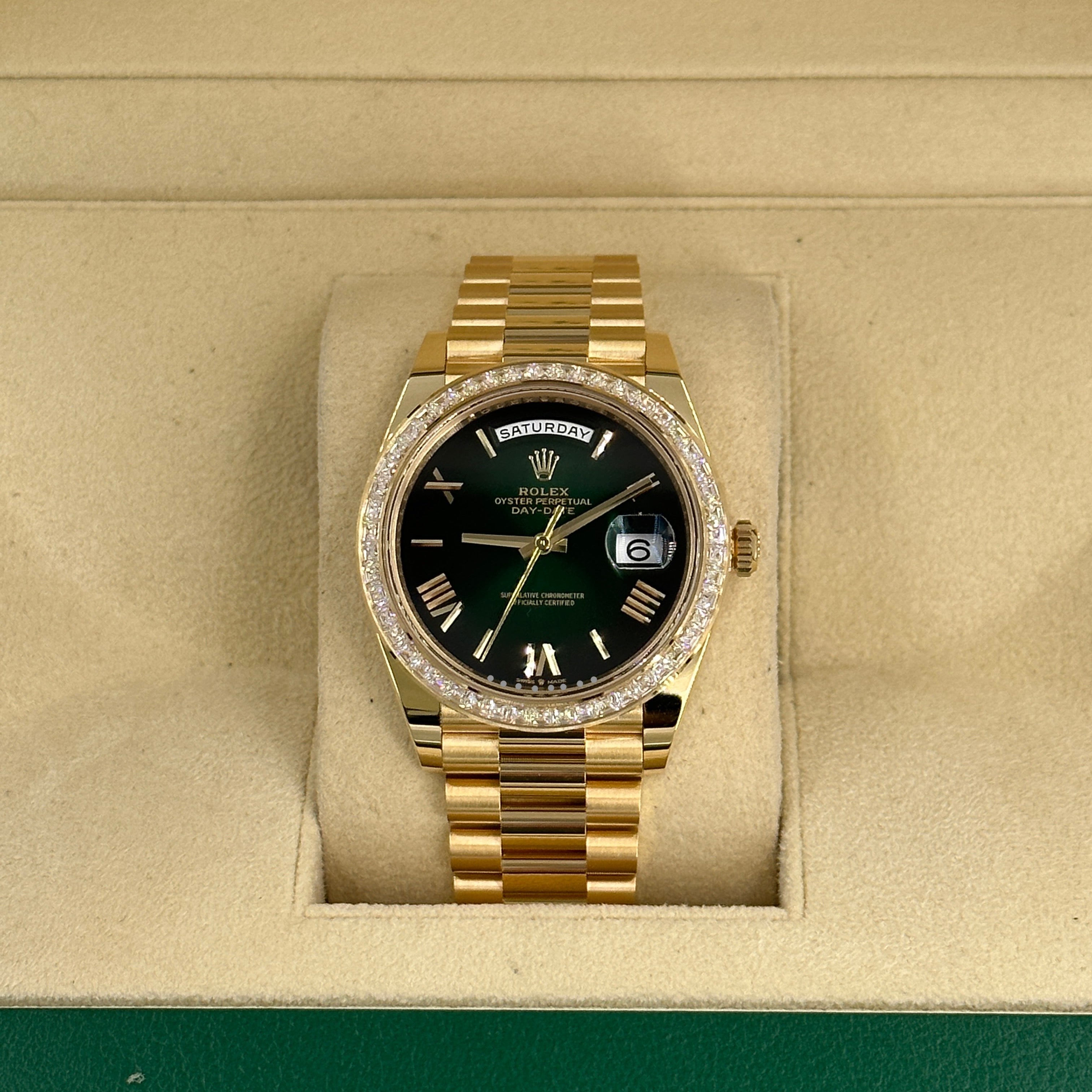 Rolex Day-Date 40 228398TBR GREEN ROMAN OMBRE