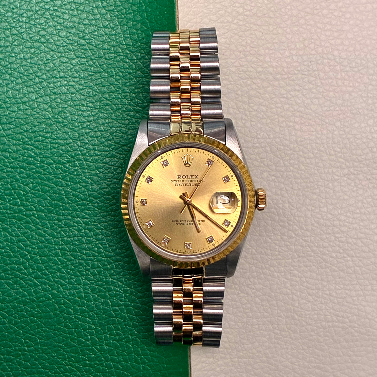 Rolex Datejust 36 16013 Champagne Diamond Jubilee Full Set—AAB