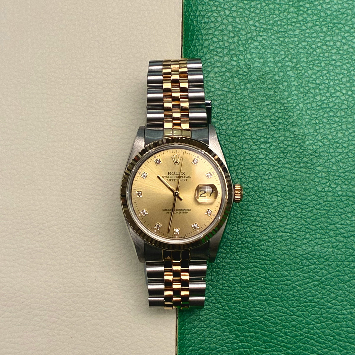Rolex Datejust 36 16013 Champagne Diamond Jubilee 1986 Full Set-AAD