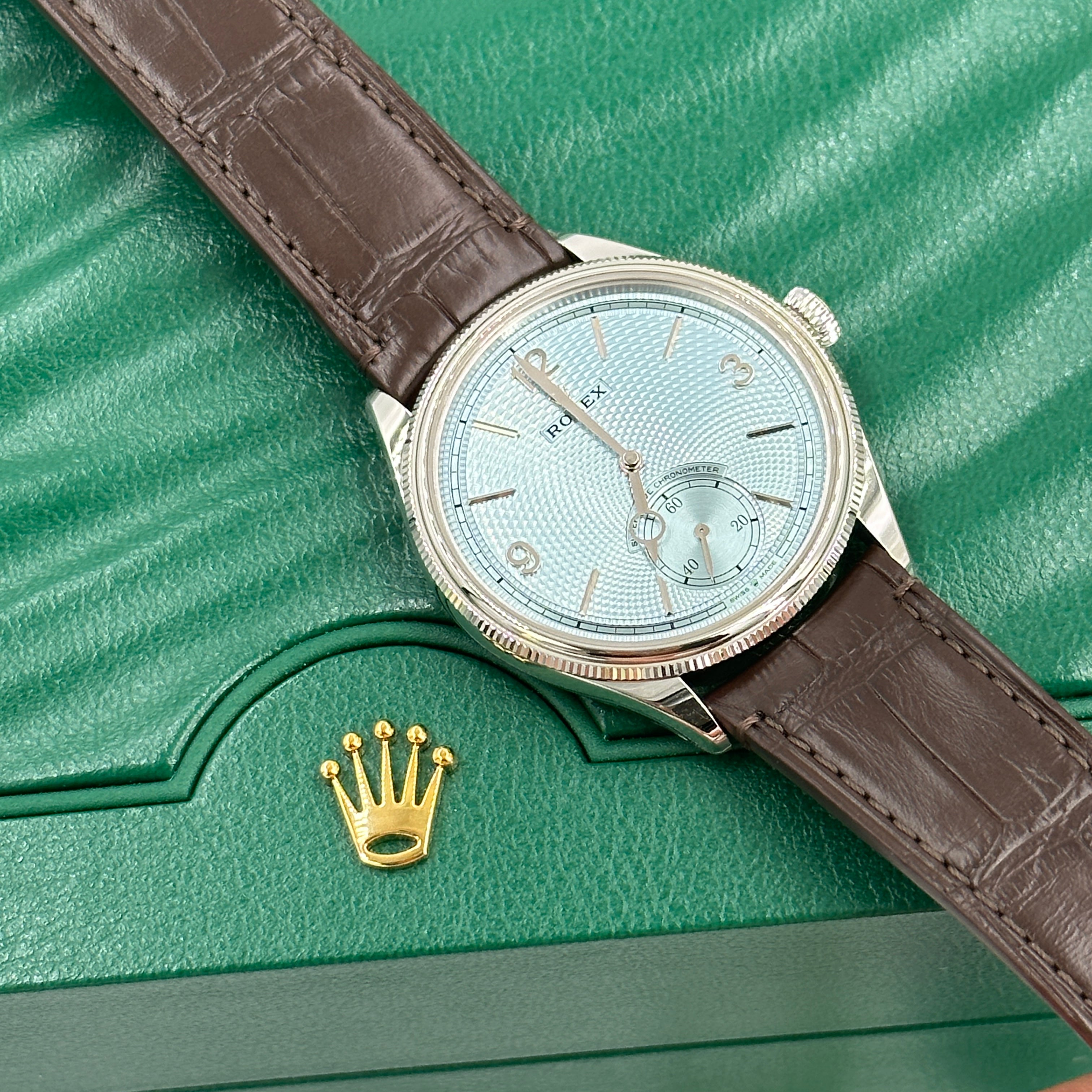 Rolex 1908 Ice Blue Dial Brown Leather Strap M52506-0003 2026