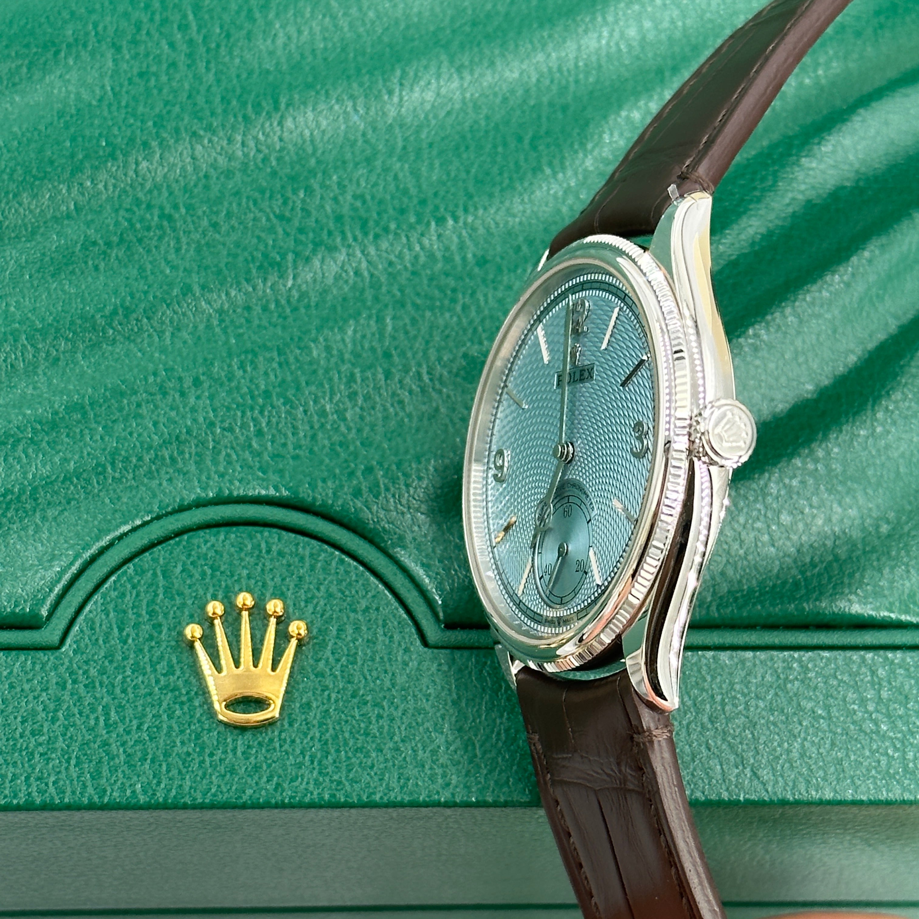 Rolex 1908 Ice Blue Dial Brown Leather Strap M52506-0003 2026