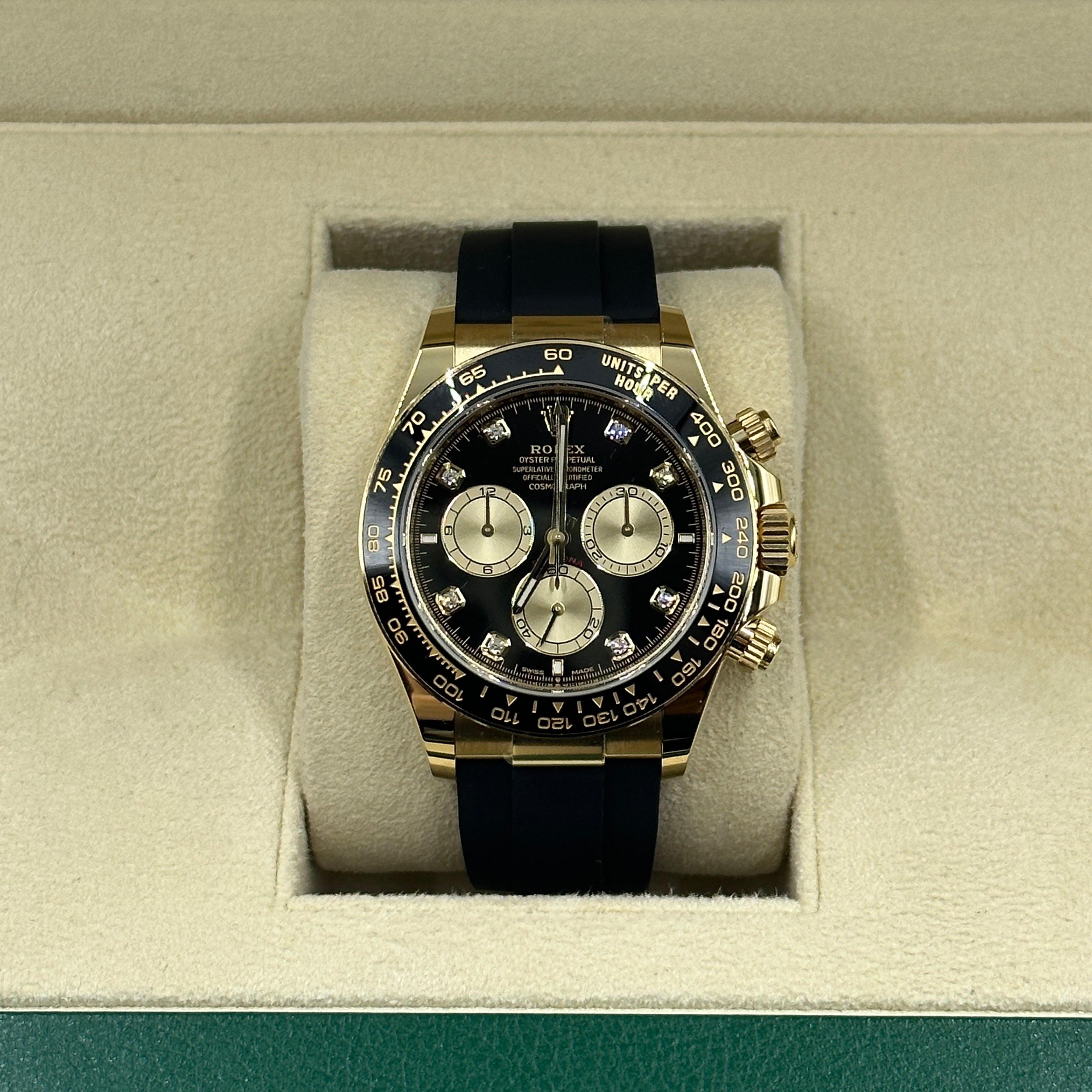 Rolex Cosmograph Daytona 126518 Leuchtend schwarz und golden mit Diamanten besetzt