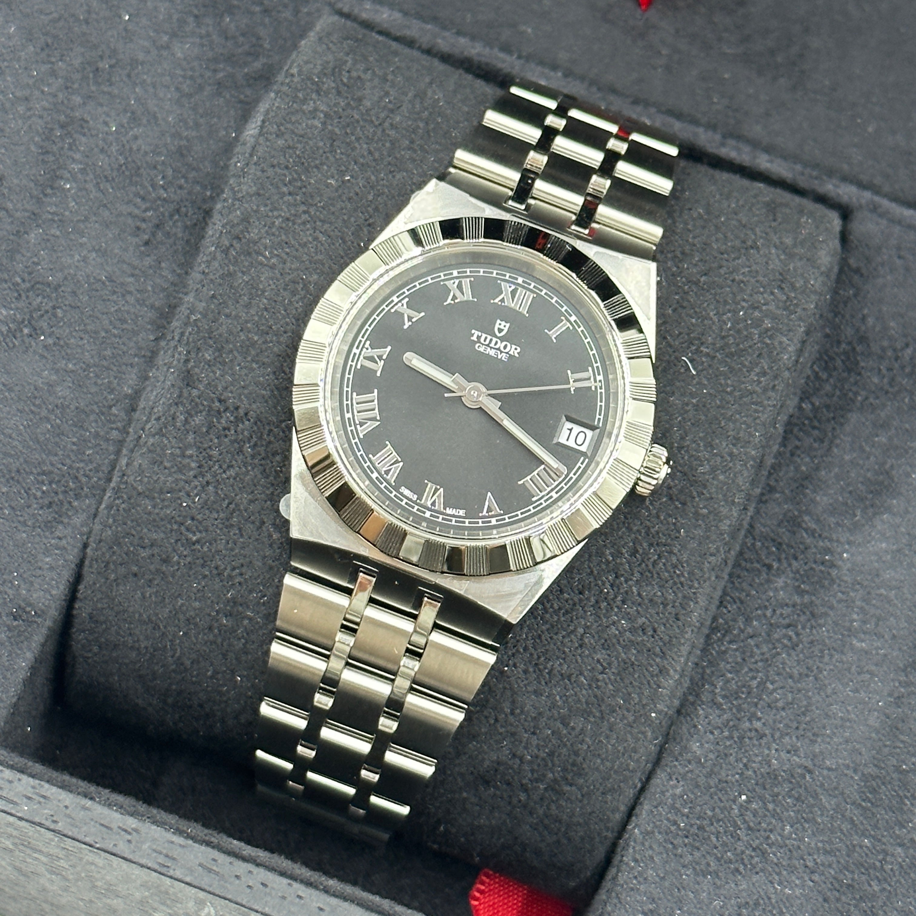 Tudor Tudor Royal 34 mm 28400-0003 Schwarzer römischer Stahl 2022