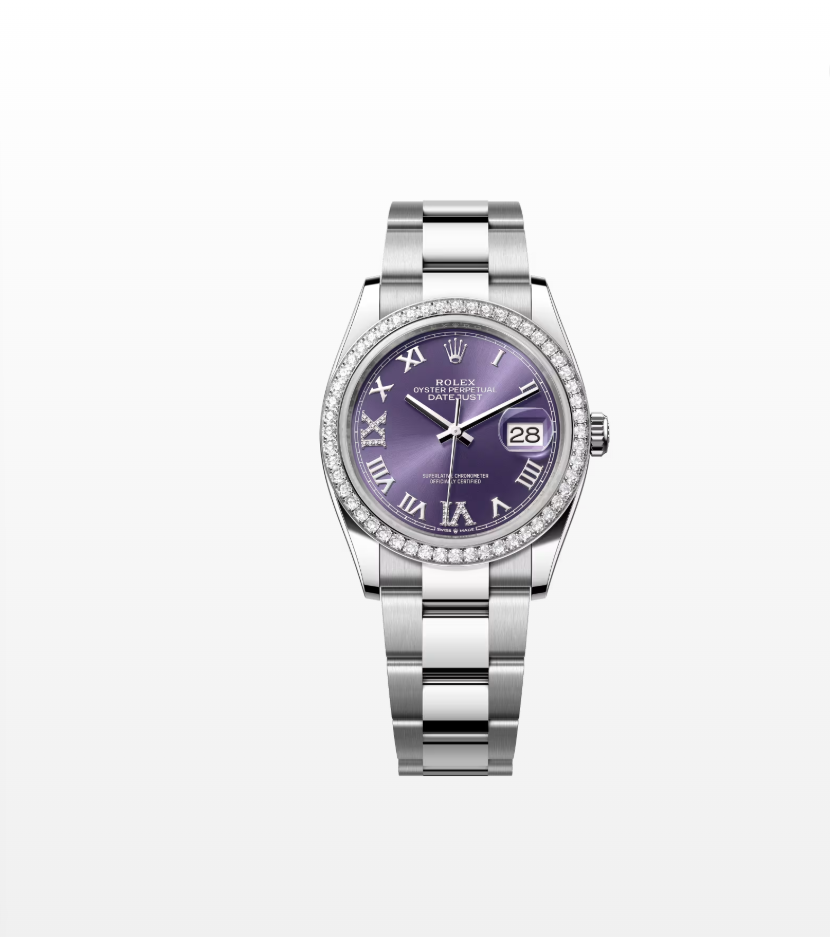 Rolex Datejust 36Mm 126284RBR Purple Roman VIIX Diamonds Oyster