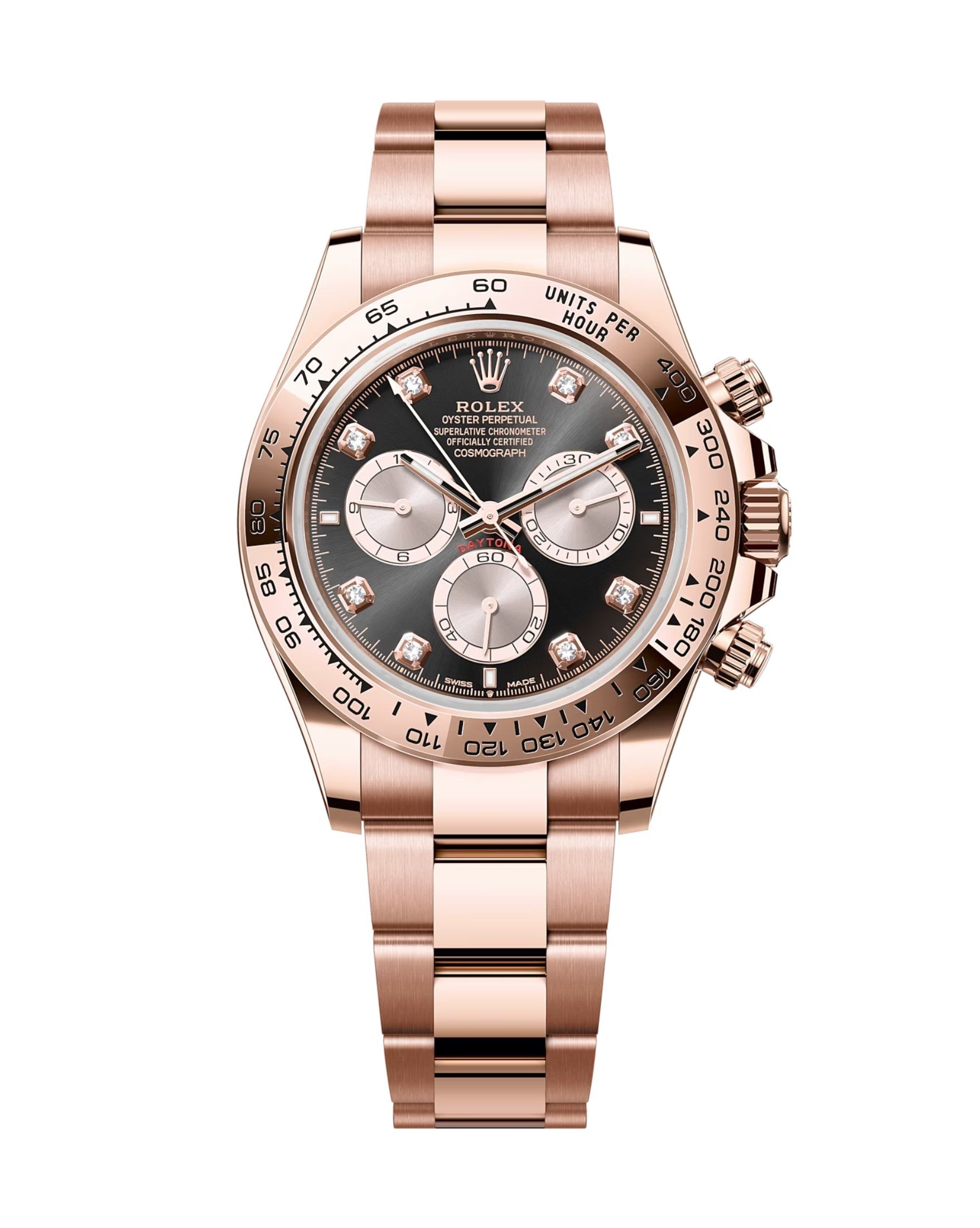 Rolex Cosmograph Daytona 126505 Helles Schwarz und Sundust mit Diamanten besetzt