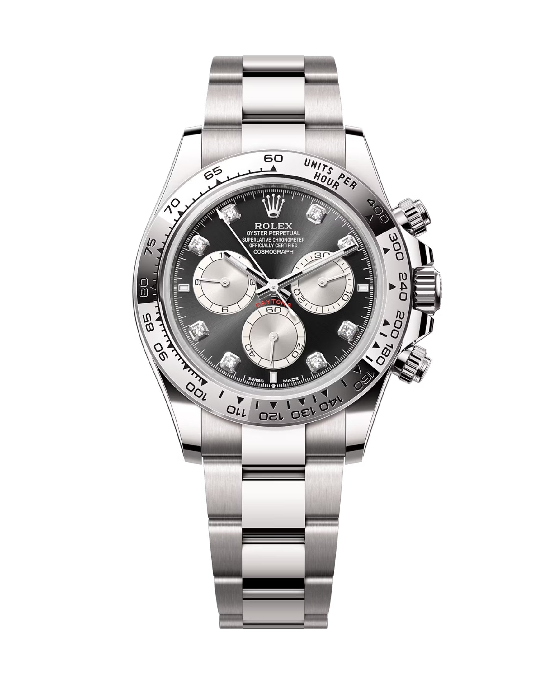Rolex Cosmograph Daytona 126509 Helles Schwarz und Stahl mit Diamanten besetzt