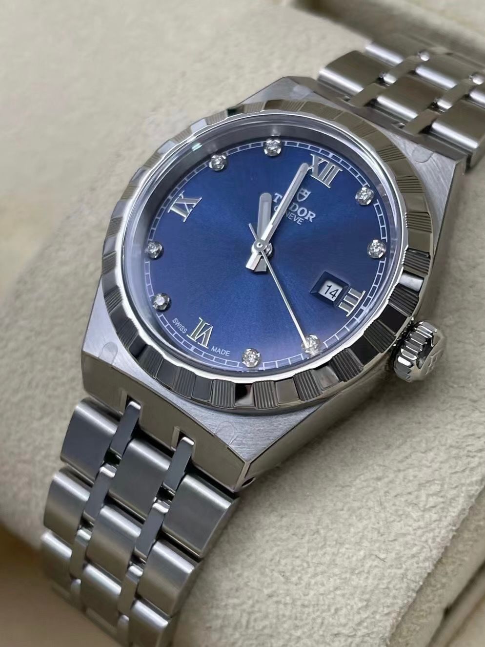 Tudor Royal Date 28 Edelstahl / Blau - Diamant M28300-0007