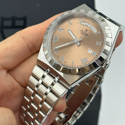 TUDOR Royal Steel-Gehäuse, 41 mm Durchmesser, lachsrosa Oberfläche M28600-0009
