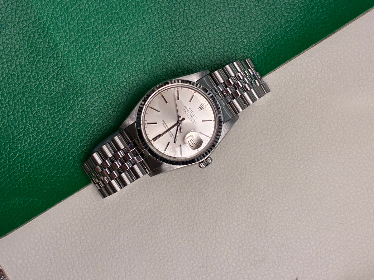 Rolex Datejust 36 16014 Silver Index Jubilee Full Set-AAG