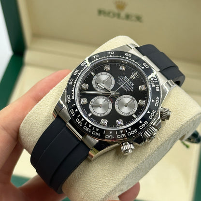Rolex Cosmograph Daytona 126519 Helles Schwarz und Stahl mit Diamanten besetzt