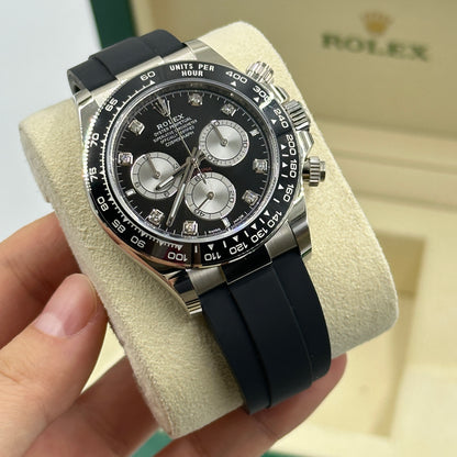 Rolex Cosmograph Daytona 126519 Helles Schwarz und Stahl mit Diamanten besetzt