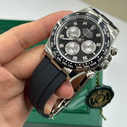 Rolex Cosmograph Daytona 126519 Helles Schwarz und Stahl mit Diamanten besetzt