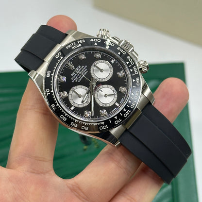 Rolex Cosmograph Daytona 126519 Helles Schwarz und Stahl mit Diamanten besetzt
