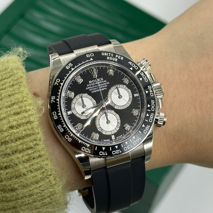 Rolex Cosmograph Daytona 126519 Helles Schwarz und Stahl mit Diamanten besetzt