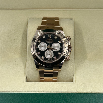Rolex Cosmograph Daytona 126505 Helles Schwarz und Sundust mit Diamanten besetzt