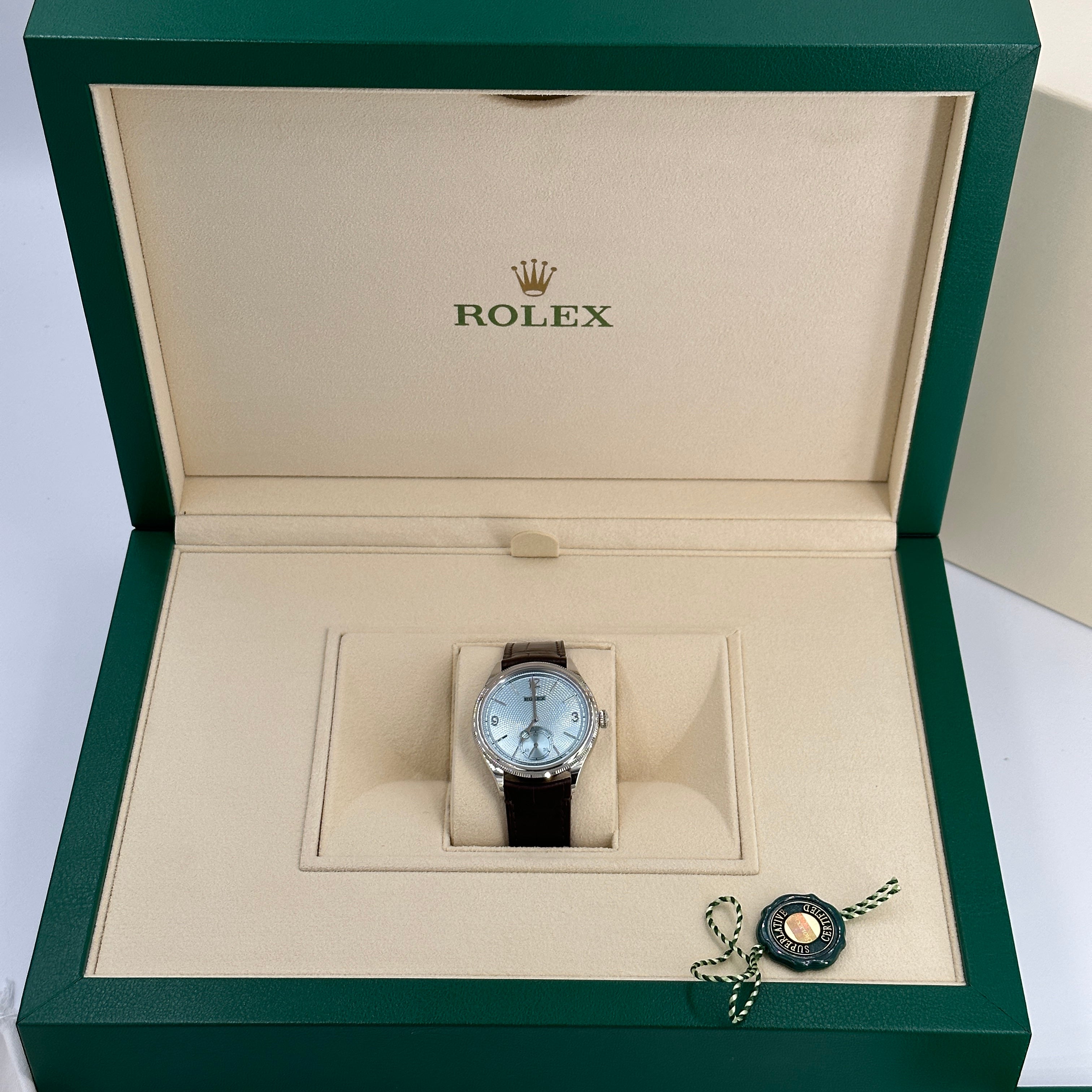 Rolex 1908 Ice Blue Dial Brown Leather Strap M52506-0003 2026