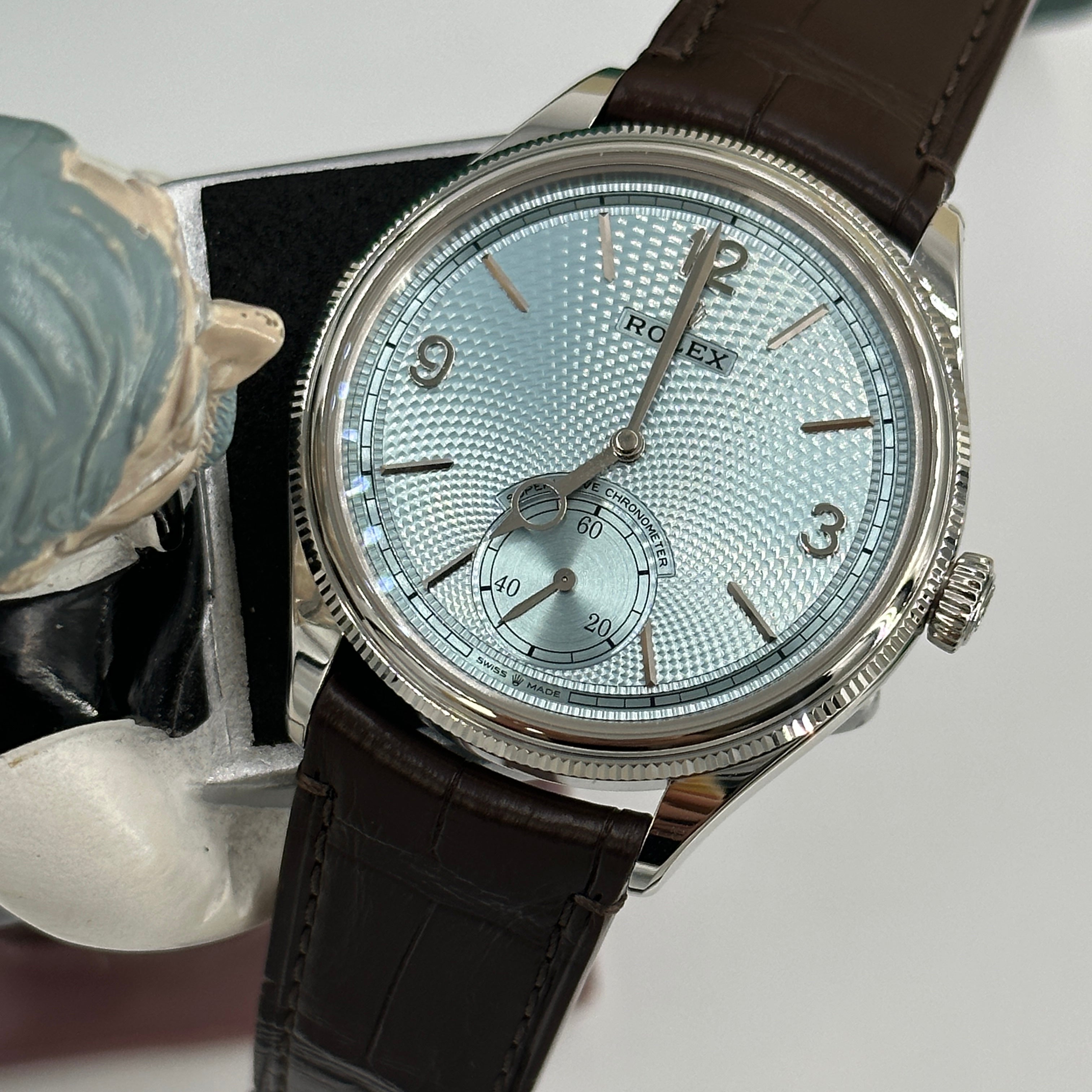 Rolex 1908 Ice Blue Dial Brown Leather Strap M52506-0003 2026