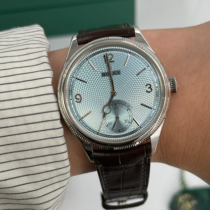 Rolex 1908 Ice Blue Dial Brown Leather Strap M52506-0003 2026
