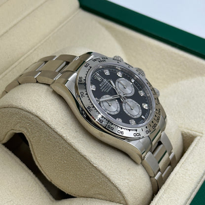 Rolex Cosmograph Daytona 126509 Helles Schwarz und Stahl mit Diamanten besetzt