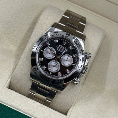 Rolex Cosmograph Daytona 126509 Helles Schwarz und Stahl mit Diamanten besetzt