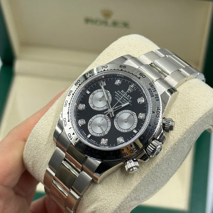 Rolex Cosmograph Daytona 126509 Helles Schwarz und Stahl mit Diamanten besetzt