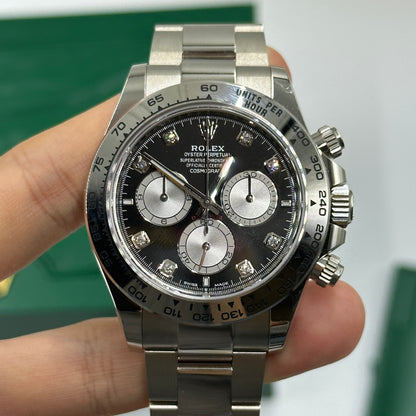 Rolex Cosmograph Daytona 126509 Helles Schwarz und Stahl mit Diamanten besetzt