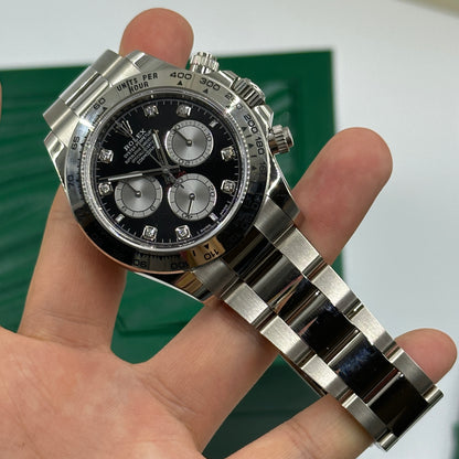 Rolex Cosmograph Daytona 126509 Helles Schwarz und Stahl mit Diamanten besetzt