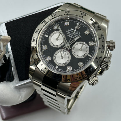 Rolex Cosmograph Daytona 126509 Helles Schwarz und Stahl mit Diamanten besetzt
