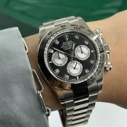 Rolex Cosmograph Daytona 126509 Helles Schwarz und Stahl mit Diamanten besetzt