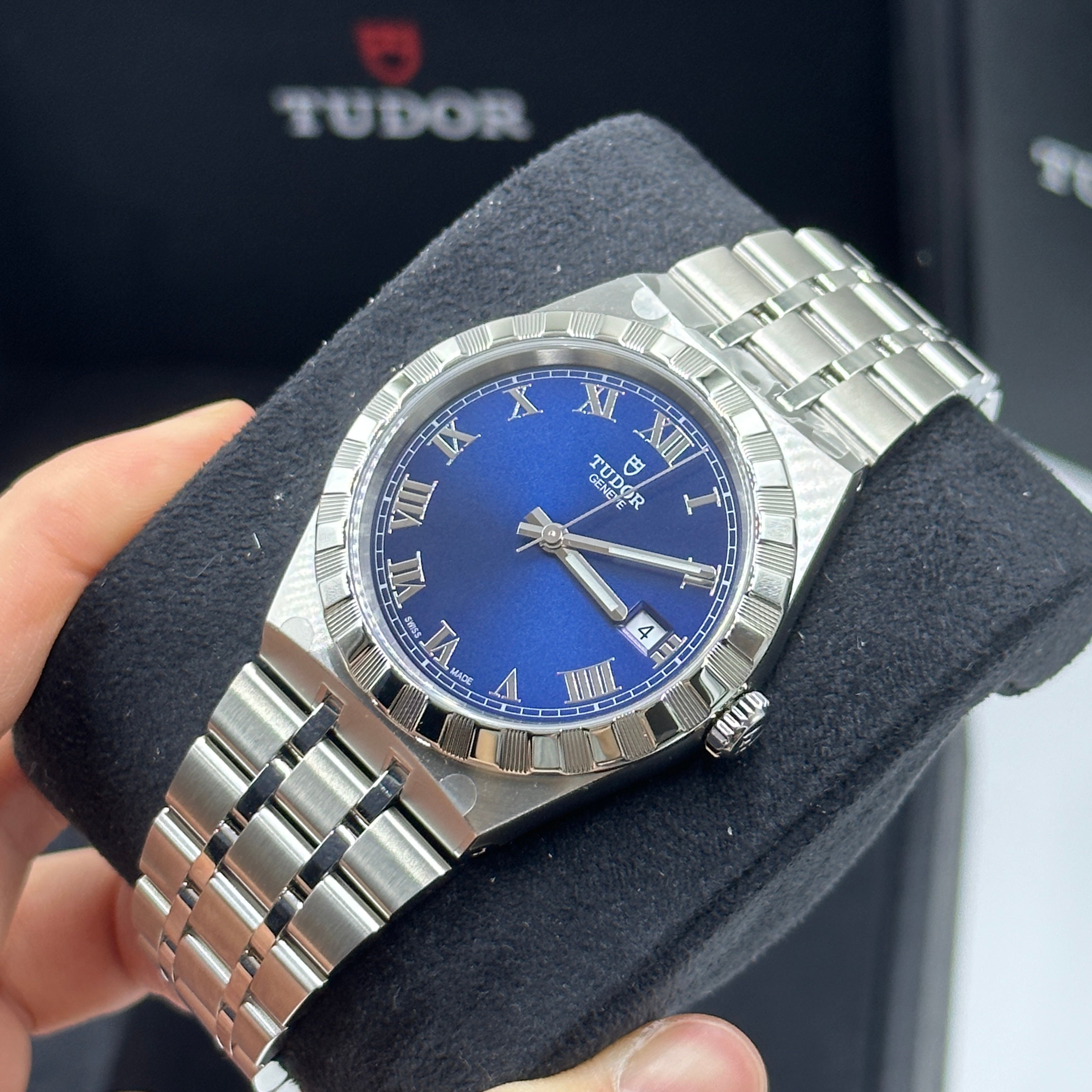 Tudor Royal Blue Roman Steel M28500-0005