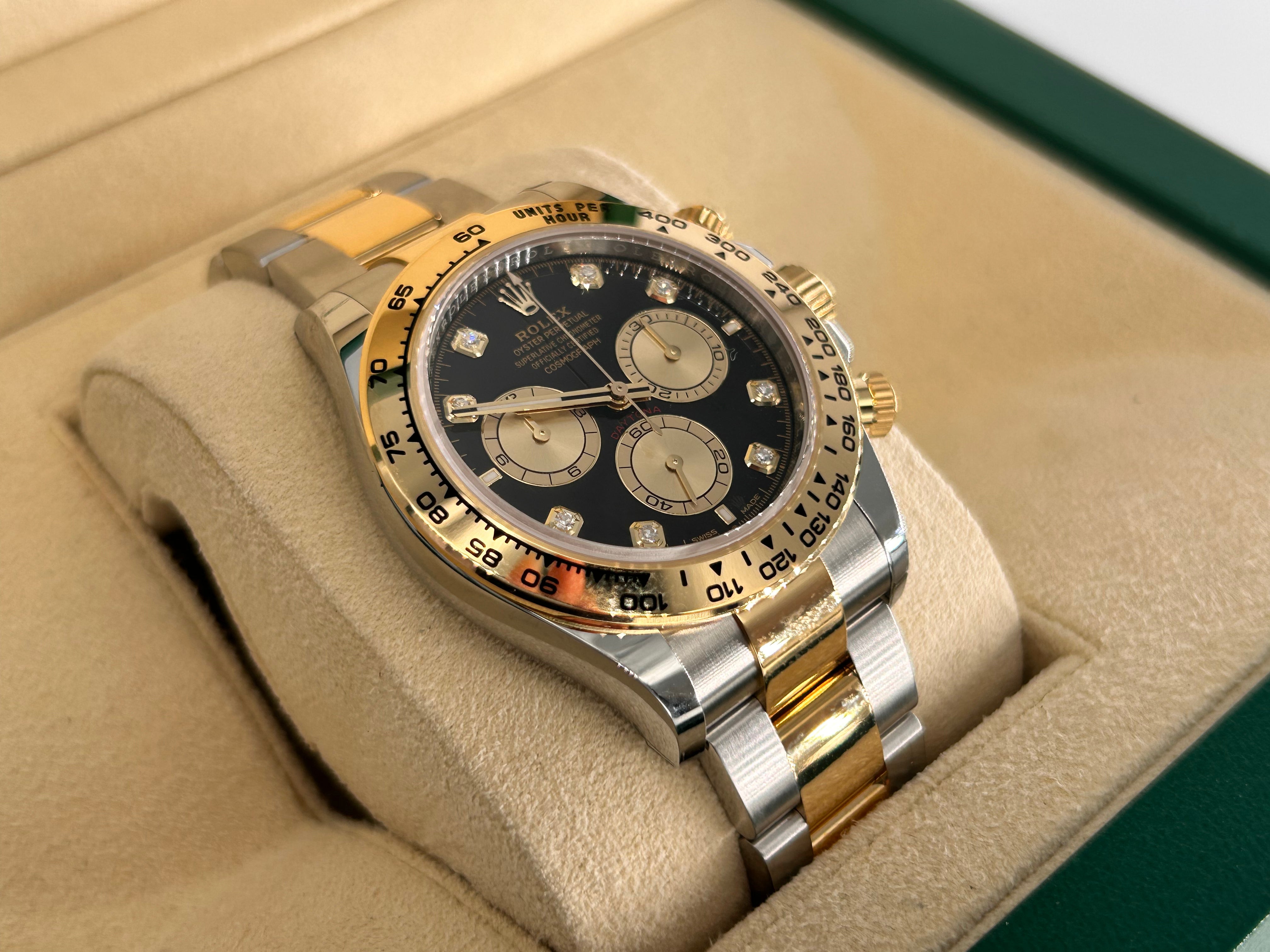 Rolex Cosmograph Daytona 126503 Leuchtend schwarz und golden mit Diamanten besetzt
