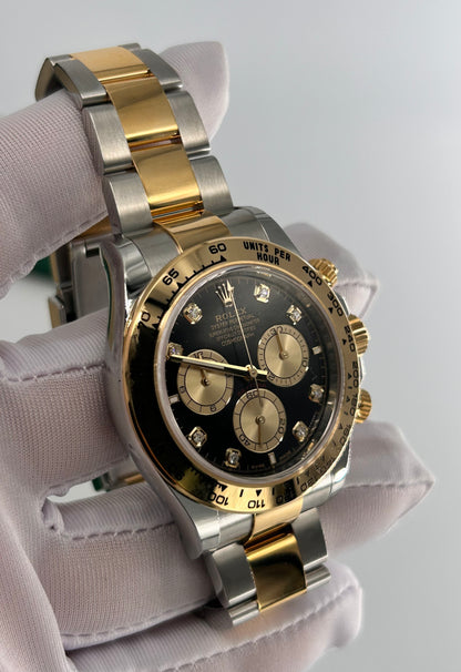 Rolex Cosmograph Daytona 126503 Leuchtend schwarz und golden mit Diamanten besetzt