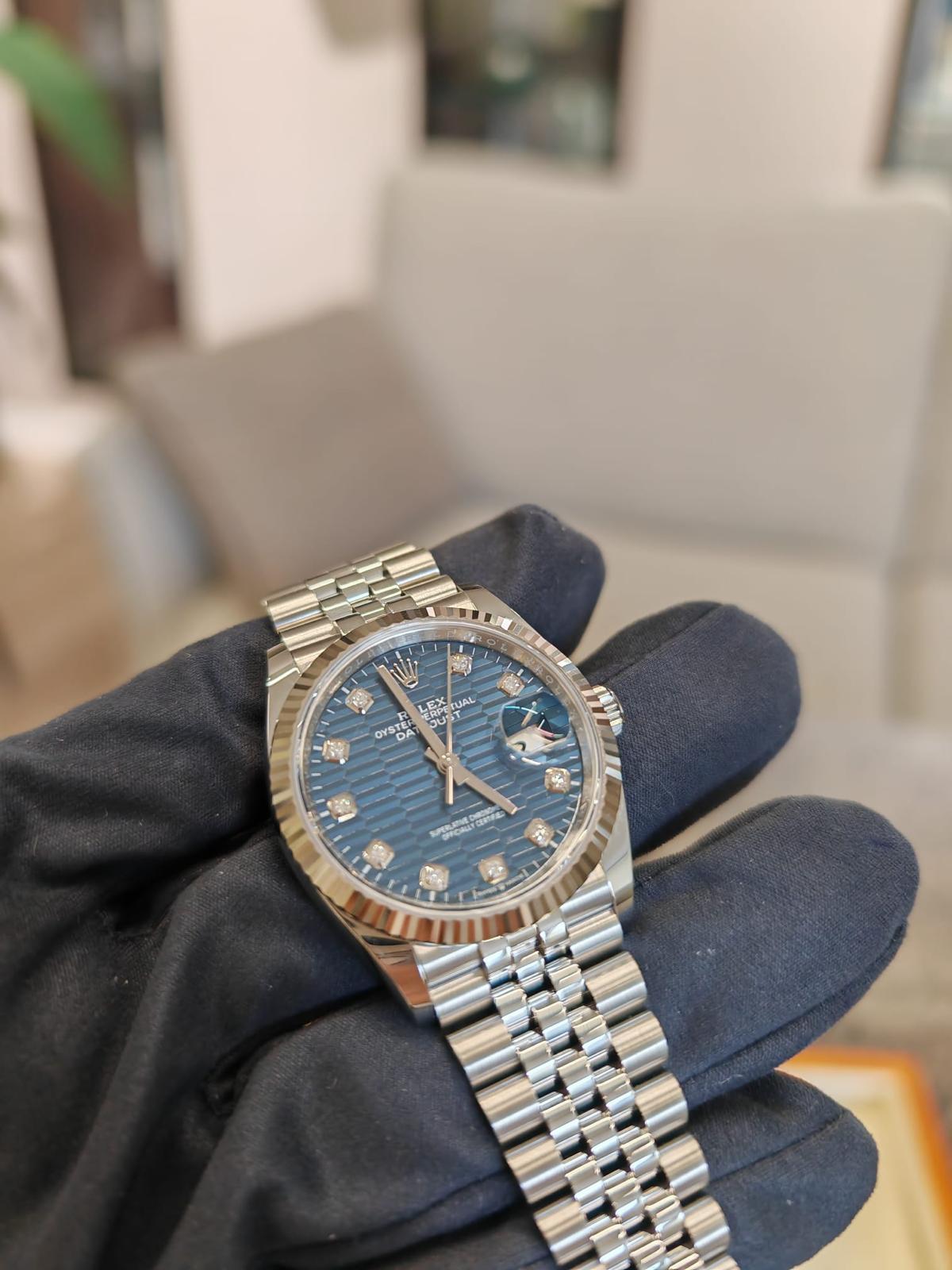 Rolex Datejust 36 126234G Blau geriffelt Jubilee 2024