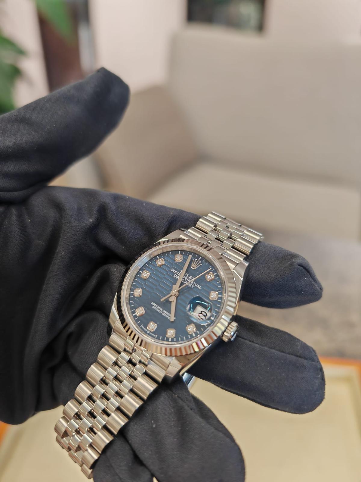 Rolex Datejust 36 126234G Blau geriffelt Jubilee 2024