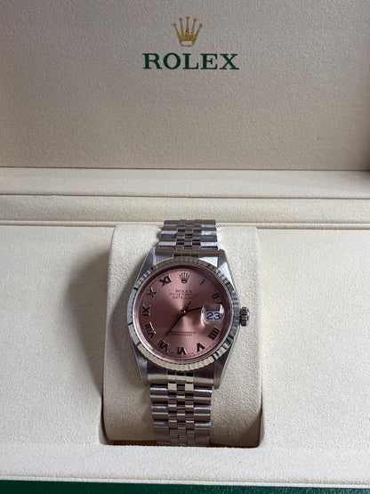 Rolex Datejust 36 16234 Pink Roman Jubilee 1999 with Original Paper