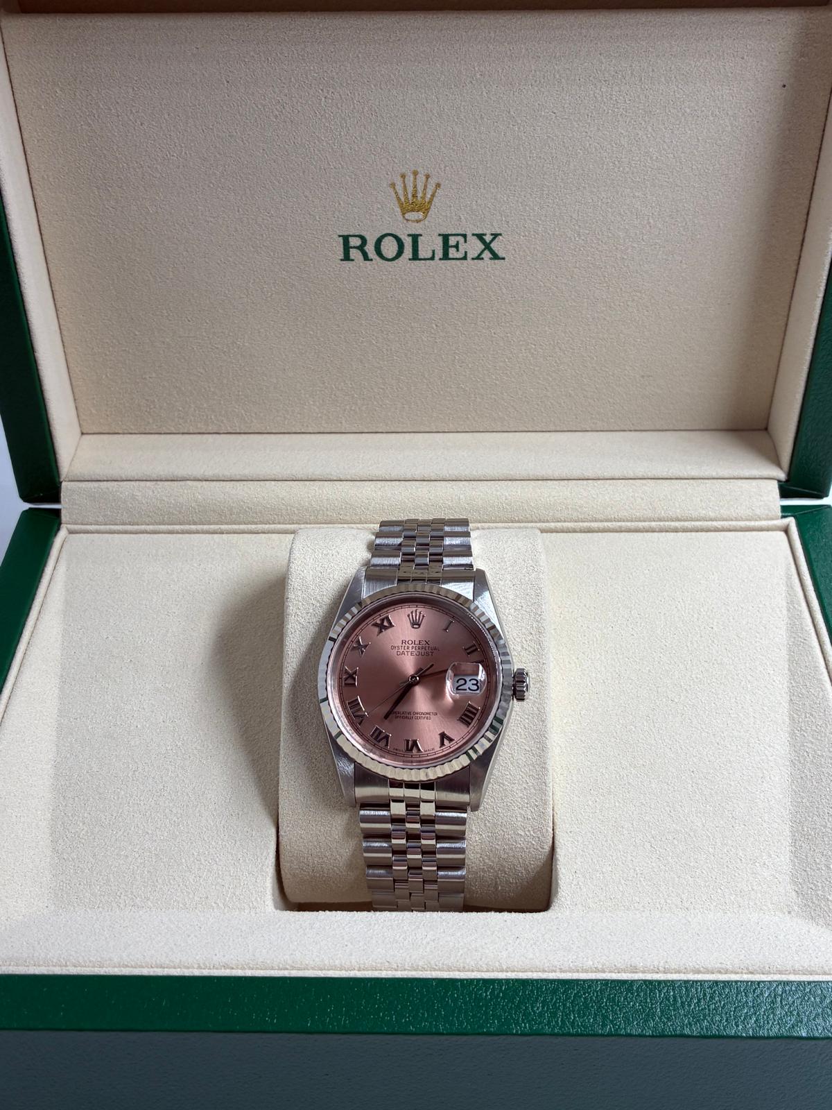 Rolex Datejust 36 16234 Pink Roman Jubilee 1999 with Original Paper