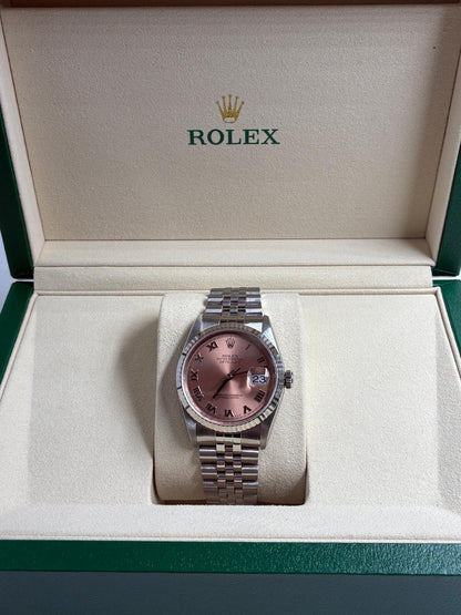 Rolex Datejust 36 16234 Pink Roman Jubilee 1999 with Original Paper