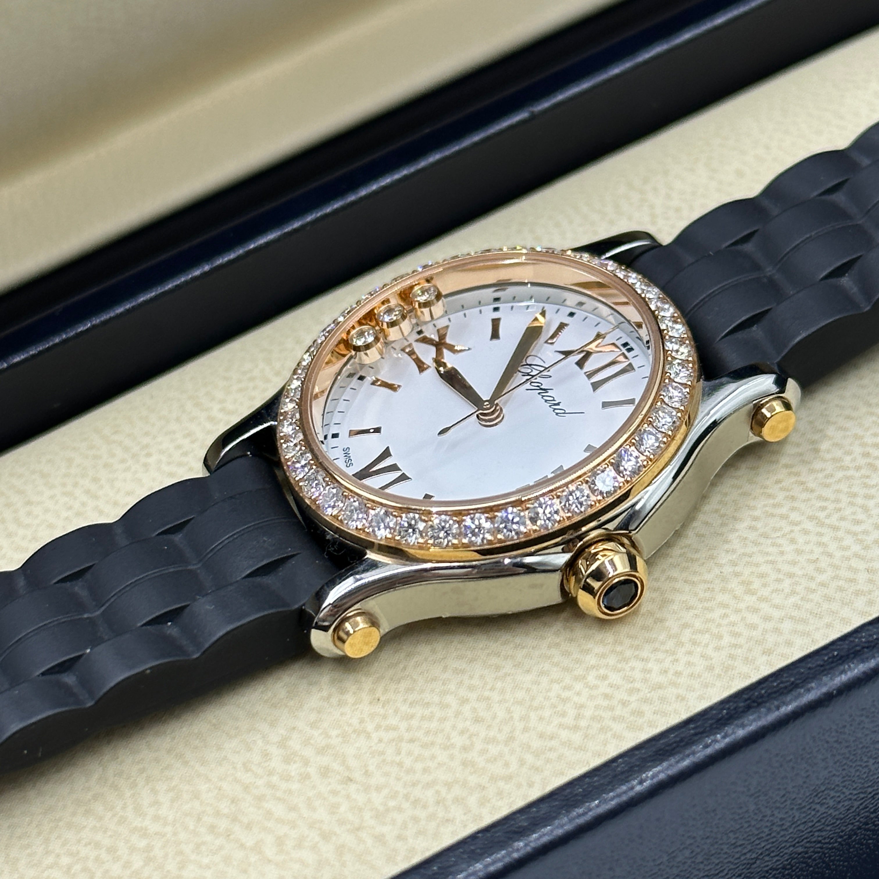 Chopard Happy Sport 30 mm 278590-6003 Weiß mit Diamantbesatz (Lünette aus Roségold) 2025