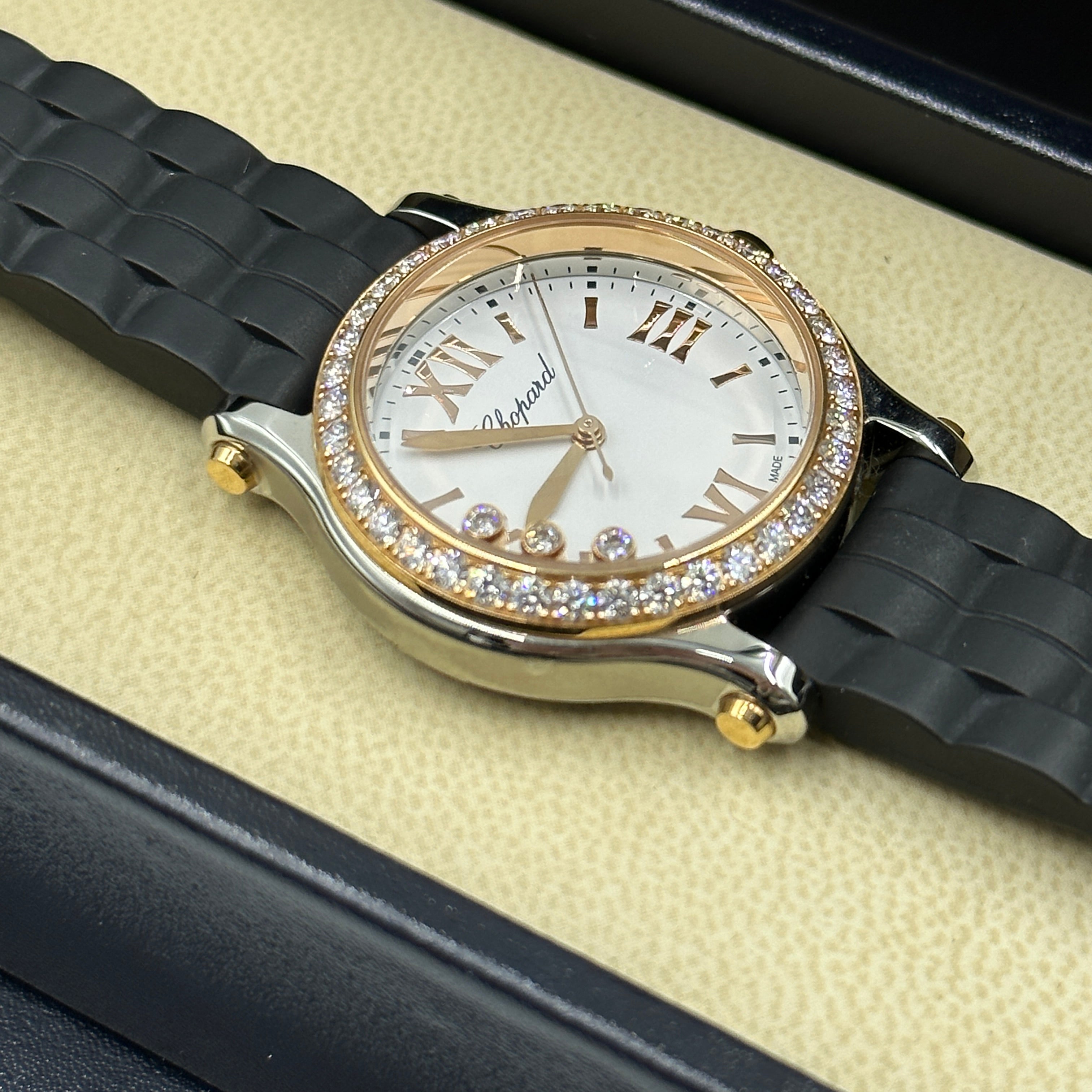 Chopard Happy Sport 30 mm 278590-6003 Weiß mit Diamantbesatz (Lünette aus Roségold) 2025