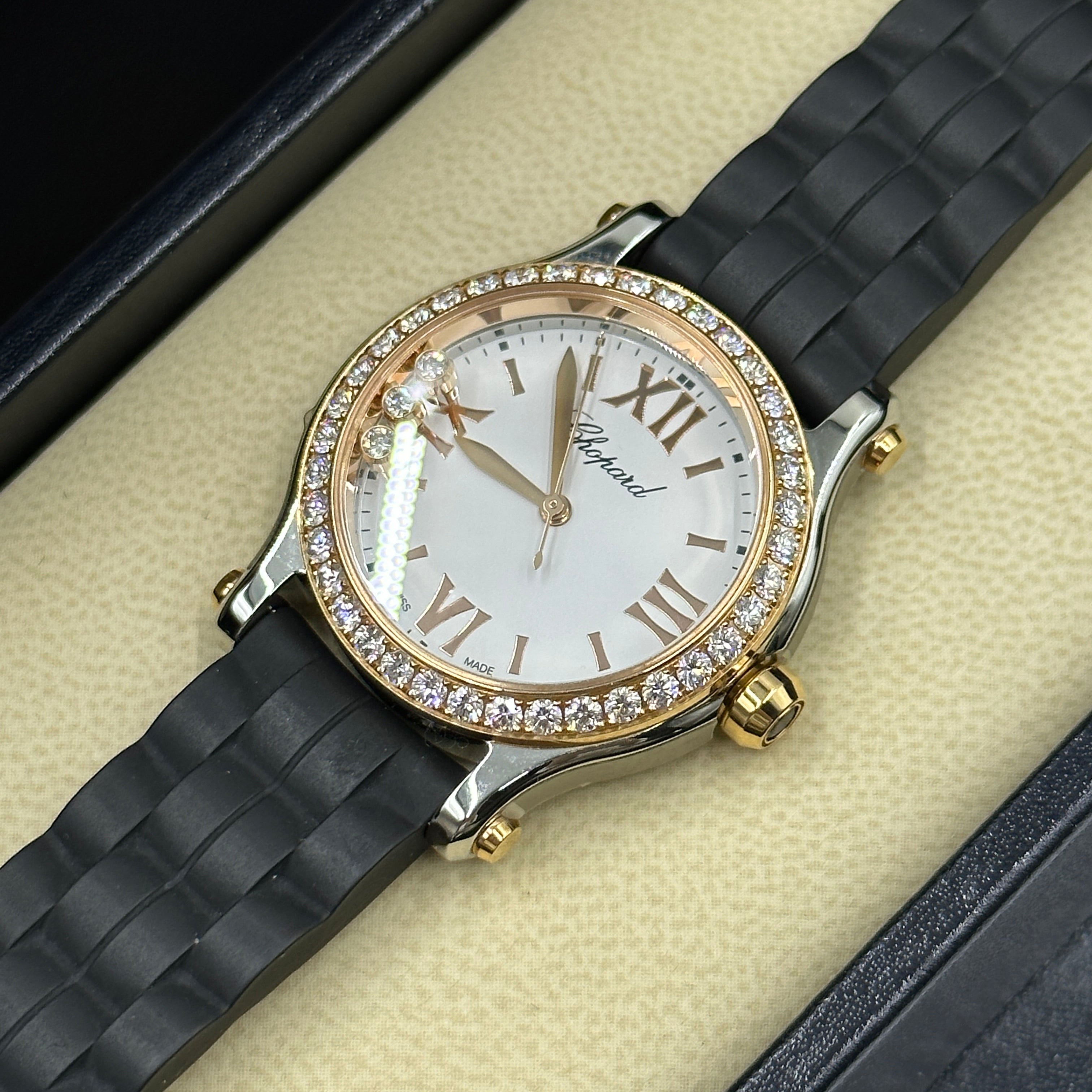 Chopard Happy Sport 30 mm 278590-6003 Weiß mit Diamantbesatz (Lünette aus Roségold) 2025