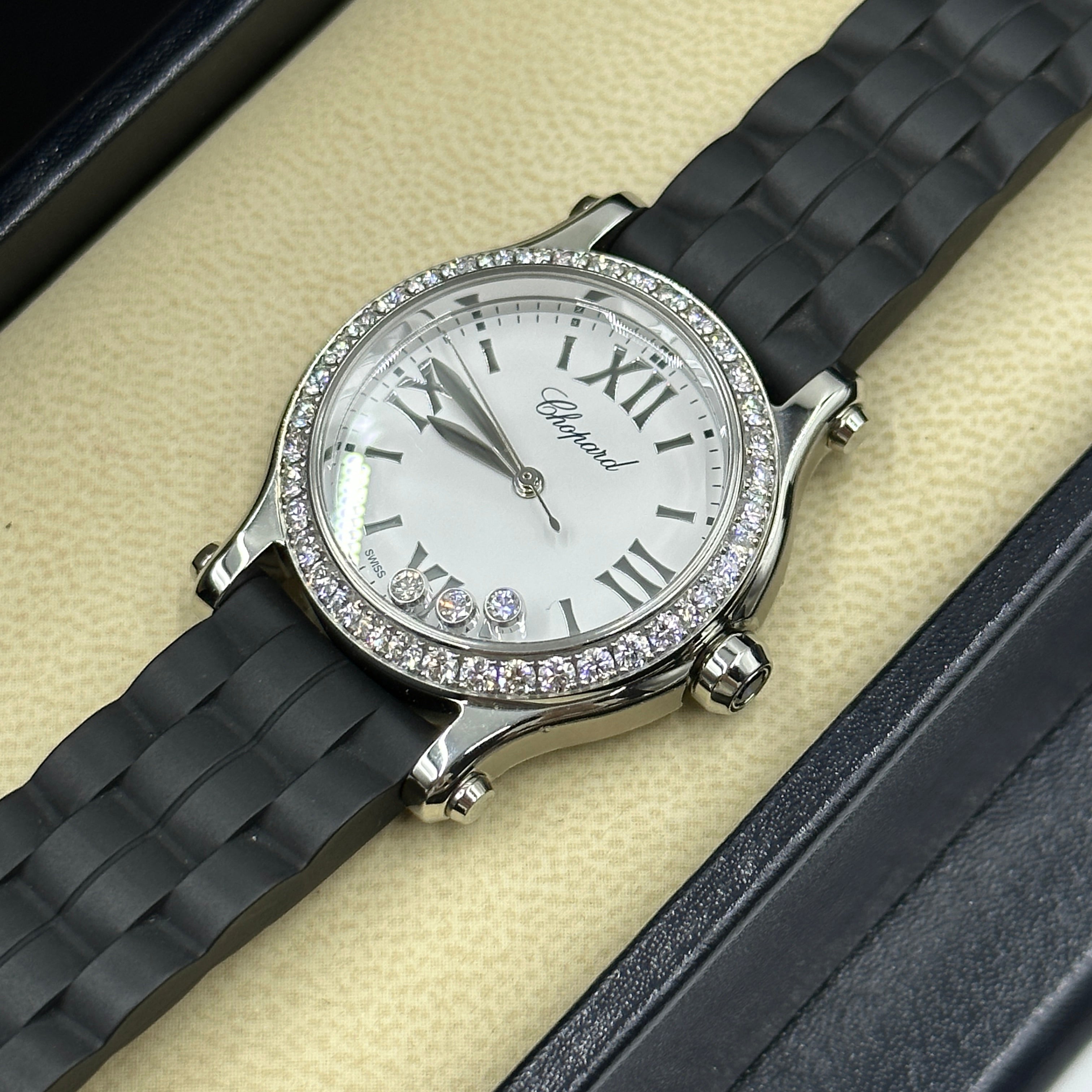 Chopard Happy Sport 30 mm 278590-3003 Weiß mit Diamantbesatz (Lünette aus Edelstahl) 2025