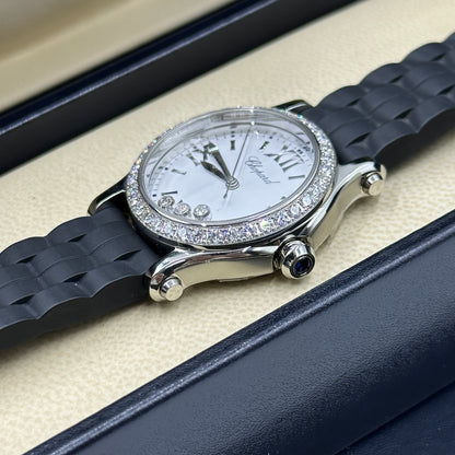 Chopard Happy Sport 30 mm 278590-3003 Weiß mit Diamantbesatz (Lünette aus Edelstahl) 2025