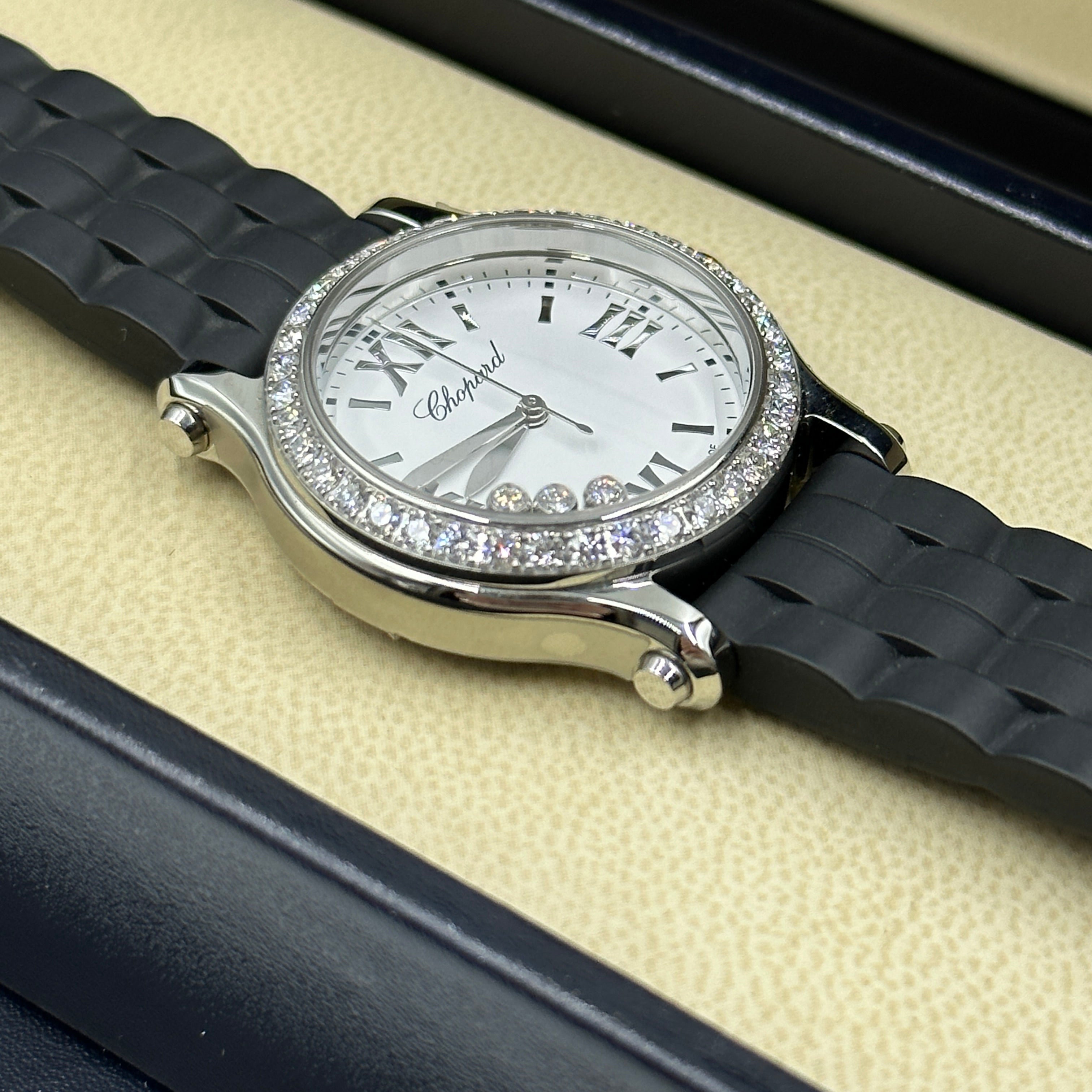 Chopard Happy Sport 30 mm 278590-3003 Weiß mit Diamantbesatz (Lünette aus Edelstahl) 2025