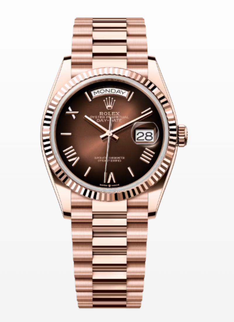 Rolex Day-Date 36 128235-0075 Everose gold Reference Brown ombré Roman 2025